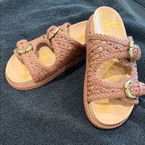 Sam Edelman Tan Woven Sandals with Gold Accents